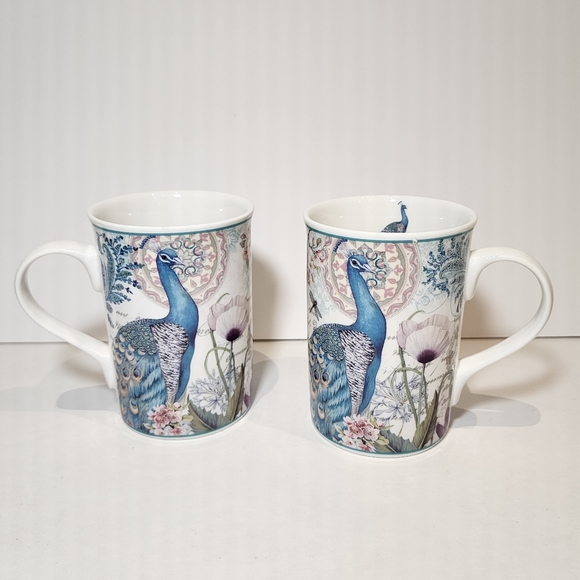 Summer River BV Copyright Porcelain Peacock Tea Mugs 10 oz Volume 4 1/4” Tall - Picture 2 of 10
